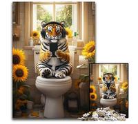 1000 Piece Jigsaw Puzzles Tiger on The Toilet Wooden Jigsaw Puzzles Challenging Brain Teaser for Teenagers, Family Game Night Fun 50X75CM
