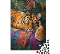 1000 Piece Jigsaw Puzzles- Tiger Resting on Colorful Cushion Jigsaw for Adults Brain Teaser Game Difficult Challenge Stress Reduction Gifts 38x26cm/1000pcs