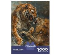 1000-piece Jigsaw Puzzles Tiger VS Lion Fighting Art Jigsaws for Adults Brain Teaser Game Improve Memory Unique Gifts for Birthday And Christmas 70x50cm/1000pcs