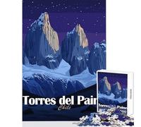 1000 Piece Jigsaw Puzzles Torres Del Paine, Chile, Night Landscape Fun Peaceful Family Home Activity Heartwarming Festive Present Choice (38X26cm)