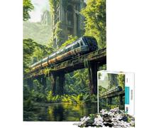 1000 Piece Jigsaw Puzzles- Train Through Overgrown Ruins Adult Jigsaw Anti-Stress Toys Improve Memory Deal As Gifts for The Whole Family (Size 50x75cm)