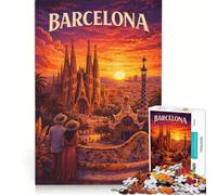 1000-piece Jigsaw Puzzles Travel Poster Barcelona, Toy Wall Decor, Challenging To Complete, Improving Love between Couples 38x52cm