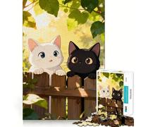 1000 Piece Jigsaw Puzzles Two Cute Cats on A Wooden Fence Accurate Cut Fun Mental Challenge Toy Rest Time Game Birthday Art Play (50x75cm)