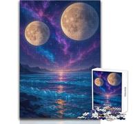 1000 Piece Jigsaw Puzzles- Two Moons over A Cosmic Ocean Calm Enjoyable Spare Time Fun Tight Seamless Precision Toy Size 38x26cm