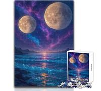 1000 Piece Jigsaw Puzzles- Two Moons over A Cosmic Ocean Calm Enjoyable Spare Time Fun Tight Seamless Precision Toy Size 38x52cm