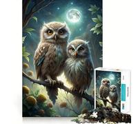 1000 Piece Jigsaw Puzzles Two Owls Perched Under Moonlight Accurate Cut Fun Mental Challenge Toy Rest Time Game Birthday Art Play (50x75cm)
