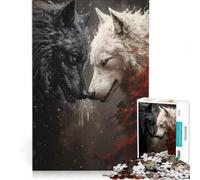 1000-piece Jigsaw Puzzles Two Wolves Fighting Toy Wall Decor Challenging To Complete Improving Love between Couples 38x52cm
