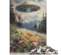 1000 Piece Jigsaw Puzzles UFO Over Flower Field Puzzles for Adults Wooden Puzzles Educational Game for Adult Child 1000pcs (75x50cm)