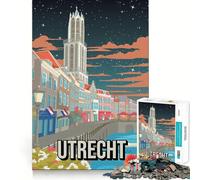 1000 Piece Jigsaw Puzzles Utrecht Holland Netherlands Night Scene Skyline Accurate Cut Fun Mental Challenge Toy Rest Time Game Birthday Art Play (50x75cm)