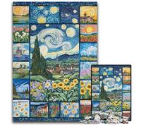 1000 Piece Jigsaw Puzzles Van Gogh Night Sky Collage Wooden Jigsaw Puzzles DIY Decoration, Brain Challenge, for Adult, Family, 50X75CM