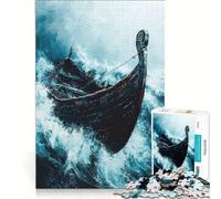 1000-piece Jigsaw Puzzles Viking Boat in The Storm Toy Wall Decor Challenging To Complete Improving Love between Couples 38x26cm