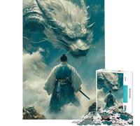 1000 Piece Jigsaw Puzzles Warrior Facing A Dragon in The Sky for Educational Game Challenge Toy Brain Teaser Game Perfect Decoration Gifts for Women Men (Size 38x26cm)