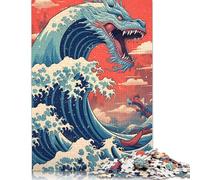 1000 Piece Jigsaw Puzzles Water Dragon Wave Kaganawa Creative Square Wooden Jigsaw Puzzles for Adults 38x26cm/1000pcs