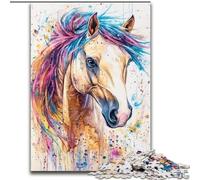 1000 Piece Jigsaw Puzzles Watercolor Horse, Brain Teaser For Wall Decoration Unique Birthday And Xmas Gifts for for Age 14 (Size 26x38cm)