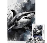 1000 Piece Jigsaw Puzzles Watercolor Painted Shark Fun Peaceful Family Home Activity Heartwarming Festive Present Choice (38X26cm)