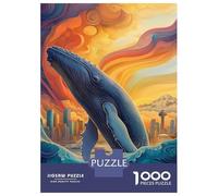 1000-piece Jigsaw Puzzles Whale Leaping Cityscape Adult Jigsaw Puzzle Hands-on Game Difficult Challenge Parent-child Interaction 52x38cm/1000pcs