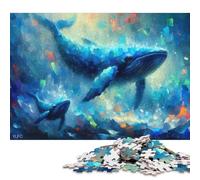 1000 Piece Jigsaw Puzzles Whale Pair in Abstract Ocean Painting Square Jigsaw Puzzles, for Adults & Woodenboard Puzzles Puzzle for Summer Lovers 1000pcs (75x50cm) 规则22：Jigsaw
