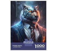 1000-piece Jigsaw Puzzles White Boss Tiger in Suit Adult Jigsaw Hands-on Game A Work of Art Unique Gifts for Birthday And Christmas 38x26cm/1000pcs