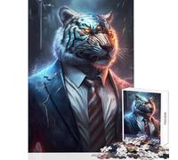 1000 Piece Jigsaw Puzzles- White Boss Tiger in Suit Puzzles for Teenagers Staycation Kill Time Wishlist with Santa Claus Unique Birthday And Xmas Gifts (38x26cm)