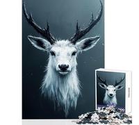 1000 Piece Jigsaw Puzzles White Deer Portrait with Dark Antlers Fun Peaceful Family Home Activity Heartwarming Festive Present Choice (50X75cm)