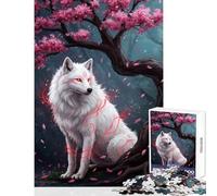 1000-piece Jigsaw Puzzles White Wolf Under Cherry Blossom Tree Home Decoration Toys Great Gifts And Toys Practical Game Decompressing Intellectual Size 50x75cm