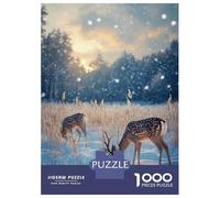 1000 Piece Jigsaw Puzzles- Winter Deer in Snowy Forest Christmas Jigsaw Puzzle Brain Teaser Game Wall Decoration Deal As Gifts for The Whole Family 52x38cm/1000pcs