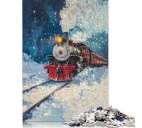 1000 Piece Jigsaw Puzzles 'Winter Train Painting Puzzles for Adults Wooden Puzzles Educational Game for Adult Child 1000pcs (75x50cm)