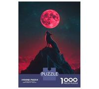 1000-piece Jigsaw Puzzles Wolf Howling at Blood Moon Jigsaws for Adults Brain Teaser Game Improve Memory Unique Gifts for Birthday And Christmas 70x50cm/1000pcs