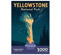1000 Piece Jigsaw Puzzles- Yellowstone National Park Vintage Poster - Old Faithful Geyser Night Sky Wall Art Jigsaws for Adults DIY Toys Perfect Decoration Deal As Gifts for The Whole Family 70x50cm/1