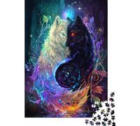 1000 Piece Jigsaw Puzzles- Yin Yang Wolves Fantasy Art Print Jigsaw for Adults Brain Teaser Game Difficult Challenge Stress Reduction Gifts 38x26cm/1000pcs