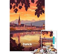 1000 Piece Jigsaw Puzzles Zurich Sunset Cityscape for Educational Game Challenge Toy Brain Teaser Game Perfect Decoration Gifts for Women Men (Size 50x75cm)