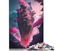 1000 Piece Jigsaw Puzzless for Adults Sakura Mountain Temples Square Puzzle for Adults & Paper Puzzles Unique Piece Puzzle Educational Fun Games Toys 1000pcs (75x50cm)