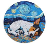 1000 Piece Jigsaw Rat Terrier Starry Sky Round Puzzle 1000 Pieces Jigsaw Perfect for Family Fun on Christmas, Thanksgiving, Birthdays & Easter (67.5x67.5cm)