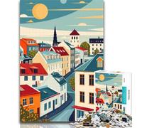 1000 Piece Jigsaw Reykjavik Travel Poster 1000 Piece Jigsaw Puzzles for Adults,for Is Ideal As A Gift for The Whole Family for And 14 Years Old 75x50cm