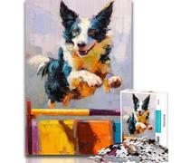 1000 Piece Jigsaw Running Border Collie Jigsaw Puzzles for Teenagers 1000 Pieces,Toys Educational Games Stress Relieving Parent-child Interaction 26x38cm