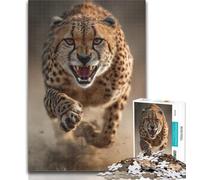 1000 Piece Jigsaw Running Cheetah Puzzles for Adults And Teenagers,Stress Reliever Difficult Challenge Enhance Love between Couples 26x38cm
