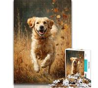 1000 Piece Jigsaw Running Golden Retriever Adult Puzzles 1000 Pieces,Toys Educational Games Stress Relieving Enhance Love between Couples 26x38cm