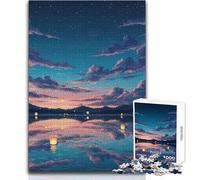 1000 Piece Jigsaw Serene Lake with Floating Lanterns at Dusk Relaxing Leisure Time Activity Precision Cut Smooth Edge Play Toy Size 38x26cm