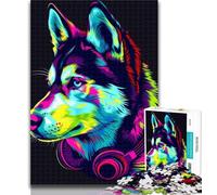 1000 Piece Jigsaw Siberian Husky with Headphones 1000 Piece Jigsaw Puzzles for Adults & Teens,Educational Stress Relief Toy Great Gifts And Toys 26x38cm