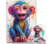 1000 Piece Jigsaw Smiling Monkey Baby Jigsaw Puzzles 1000 Pieces for Adults Teens,Toys Educational Games Stress Relieving Artists Collection, Fine Art 50x75cm