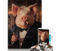 1000 Piece Jigsaw Smoking Pig Puzzles 1000 Pieces for Teenagers,Stress Reliever Difficult Challenge Enhance Love between Couples (26x38cm)