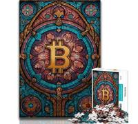 1000 Piece Jigsaw Stained Glass Bitcoin 1000 Piece Jigsaw Puzzles for Adults,Family Game Birthday Gifts.Challenge High Difficulty 75x50cm