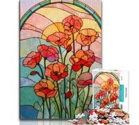 1000 Piece Jigsaw Stained Glass Poppies Adult Jigsaw Puzzles 1000 Pieces,Family Game Stress Reliever Difficult Challenge Great Gifts And Toys (26x38cm)