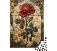 1000 Piece Jigsaw, Stained Glass Red Rose, 70x50cm/1000pcs