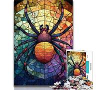 1000 Piece Jigsaw Stained Glass Spider 1000 Piece Jigsaw Puzzles for Teenagers,Stress Reliever Staycation Kill Time Funny Gift 50x75cm