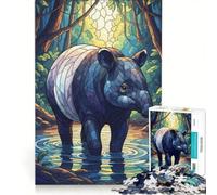 1000 Piece Jigsaw Tapir in Jungle Stained Glass Style Educational Toy Interesting Stress Reduction Improving Love between Couples 50x75cm