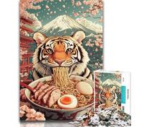 1000 Piece Jigsaw Tiger Eating Ramen Jigsaws Puzzles 1000 Pieces for Teenagers Gifts,Educational Games Home Decoration Deal As Gifts for The Whole Family 50x75cm