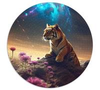 1000 Piece Jigsaw Tiger in Floral Mars 1000-Piece Round Jigsaw Puzzle Family Activity, Brain Teaser, Home Decor, (Size 67.5x67.5cm)