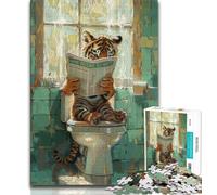 1000 Piece Jigsaw Tiger in The Toilet Jigsaw Puzzles for Teenagers 1000 Pieces,Toys Educational Games Stress Relieving Parent-child Interaction (50x75cm)