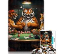 1000 Piece Jigsaw Tiger Poker 1000 Piece Jigsaw Puzzles for Adults Gifts,gifts for Friends And Family for for Age 14 26x38cm
